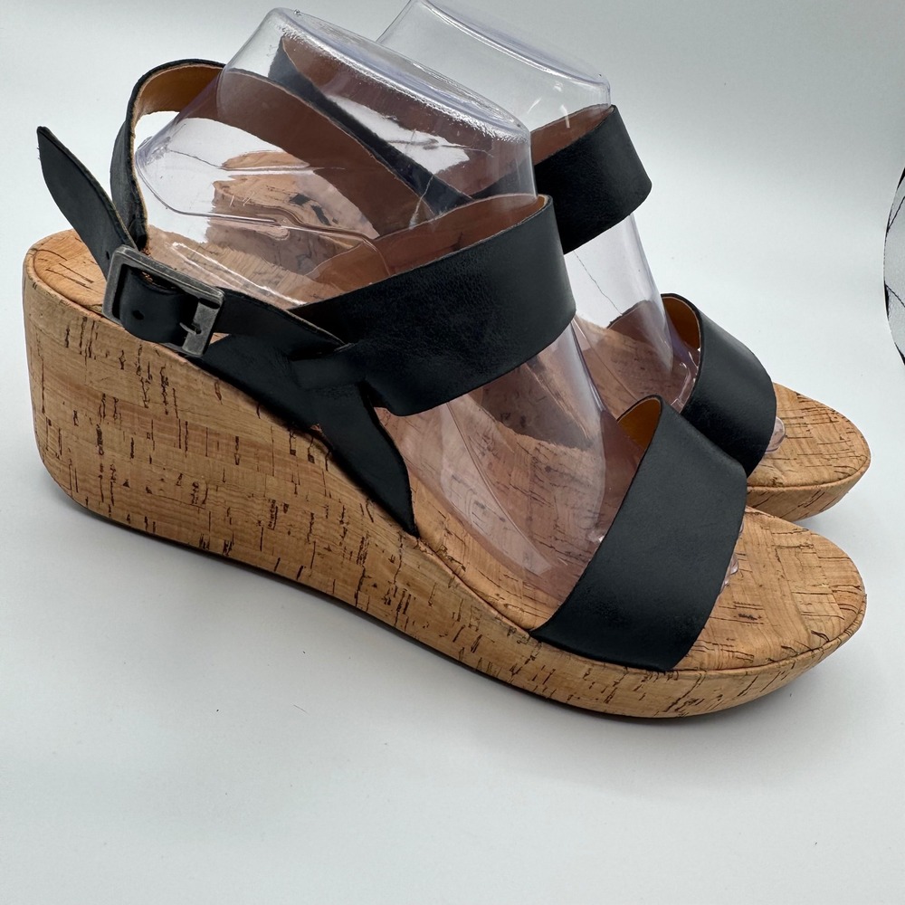 Korks by Kork-Ease Black Leather Cork Wedge Platform Sandals Size 11 - Picture 3 of 7